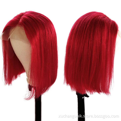 Wholesale Human Hair Colorful Bob Wig For Women,Pre Plucked Mink Brazilian Hair Bob Wigs,Red Orange Pink Purple Cut Bob Wigs